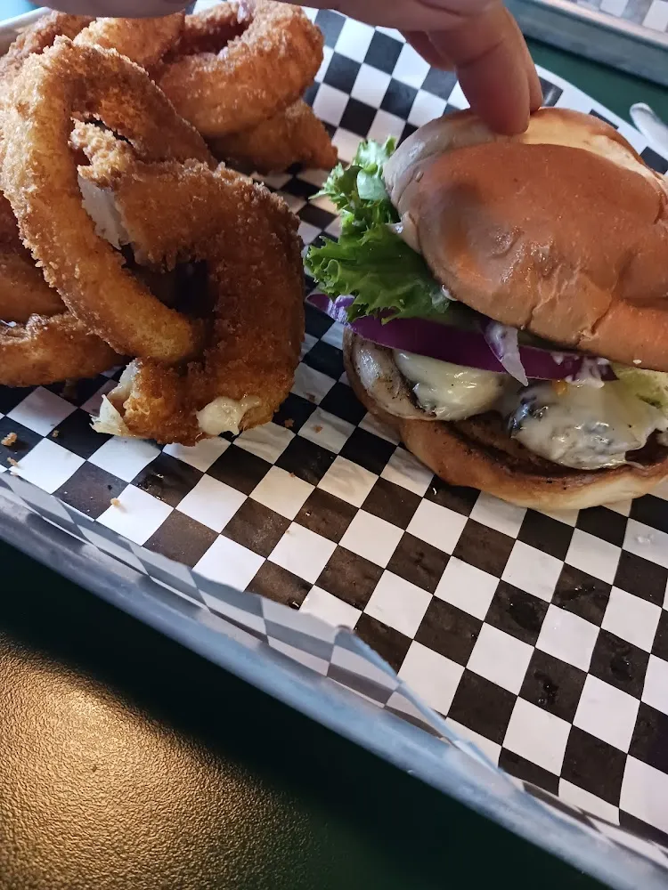 Chicken Burger with Onion Rings